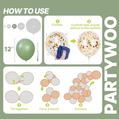 PartyWoo Pink and Green Balloons 66pcs 12 Inch Gold White Green Balloons - Image 5