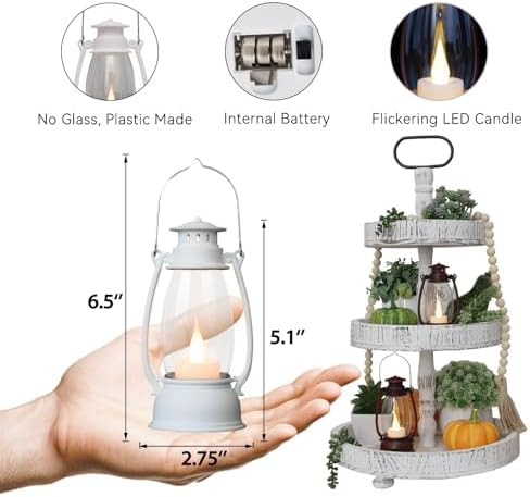 12Pcs Mini White Lanterns for Western Halloween Christmas – 6Inch Candle Lanterns with Flickering LED, Wedding Centerpiece Table Decorations, Camping Decor & Hanging Ornaments for Rustic Party - Image 2