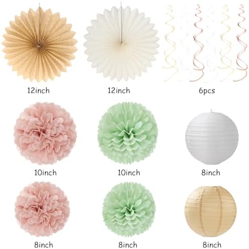 Sage-Green Pink-Beige Bridal-Shower Party-Decorations - 36pcs Bride to Be Banner,Bachelorette Paper Lanterns,Neutral Wedding Streamers Garland,Boho Tissue Pom Poms Flower Fan Decor Supplies Burgleda - Image 3