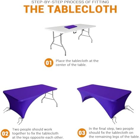 Eurmax USA 2-Pack Spandex Table Cover 6 ft. Fitted 30+ Colors Polyester Tablecloth Stretch Spandex Table Cover-Table Toppers,6 FT Table Cover Open Back (Purple) - Image 3