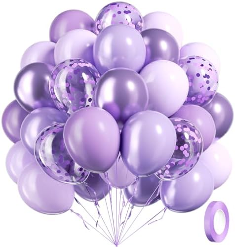 60pcs 12inch Lavender Balloons with Pastel Purple Confetti Balloons by Awenztech