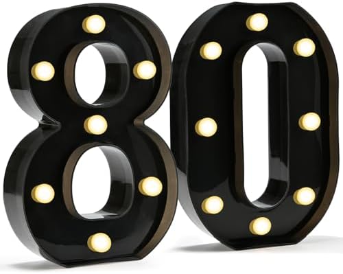 Pooqla Black Light Up Numbers, 80th Birthday Decorations for Men by Pooqla