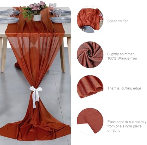 Pack of 12 Chiffon Table Runners 29 x 120 Inch, 10FT Long - Terracotta - Image 6