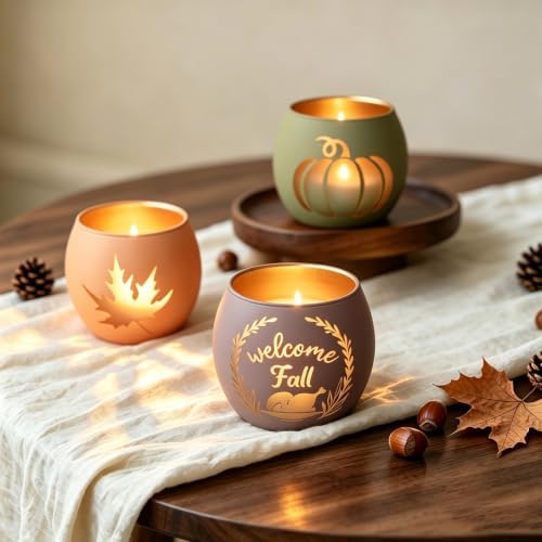 Thanksgiving Votive Candle Holder Set of 6 for Fall Table Centerpiece Decor - Image 3