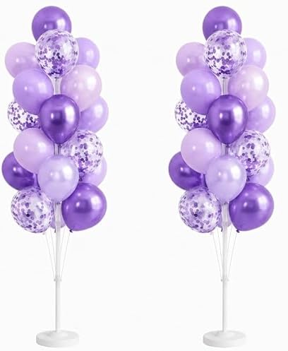Balloon Column Kit Set of 2 With Balloons Included - with Base, and Pole,Balloon Tower Backdrop Decoration for Wedding, Baby Shower, Birthday Party, or Bachelorette Parties (Enigmatic Purple) by HiinsPartyDecoration