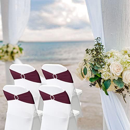 Spandex Chair Sashes Bands, Burgundy, 50PCS - Image 2