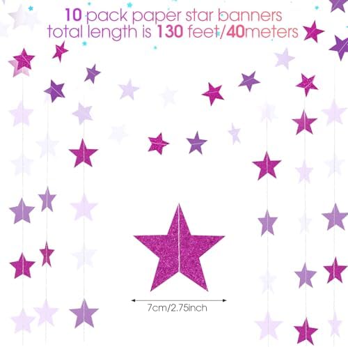 Patelai 130 ft Star Garland Banner Decor,Purple,White - Image 3