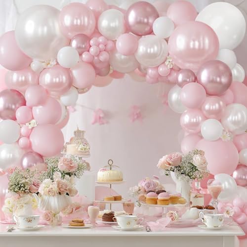Blocesa Pearl Pink White Balloons Arch Kit Double Stuffed, Party Decor. - Image 6