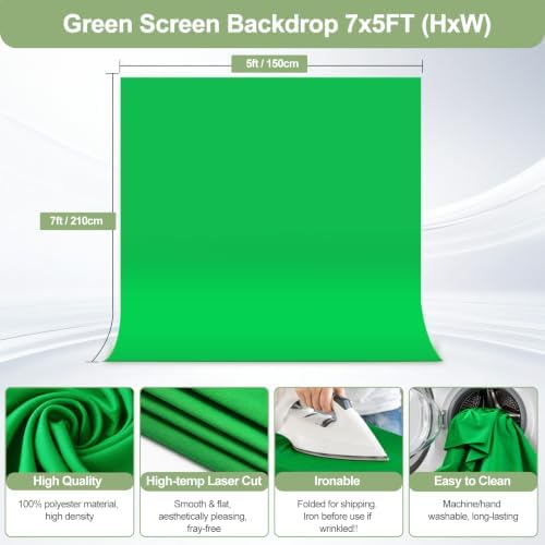 Green Screen Backdrop Kit with Stand for Streaming, 5x7ft Photo Greenscreen Background with Portable T-Shape Stand and 5 Clamps for Photography Photoshoot, Studio Video Recording - Image 5