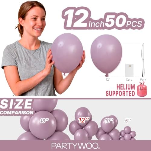 PartyWoo Dusty Purple Balloons 50pcs Lavender Boho Neutral Color 12 Inch - Image 6