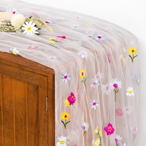 Flower Table Runner Fall Daisy Floral Tulle Cheesecloth Wedding Decor - Image 2
