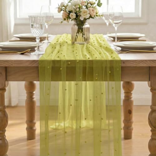 Artoid Mode Pearl Green Gauze Table Runner 10FT Home Decor - Image 2