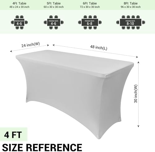 Obstal 4ft Stretch Spandex Table Cover for Folding Tables, 2 Pack, Silver - Image 4