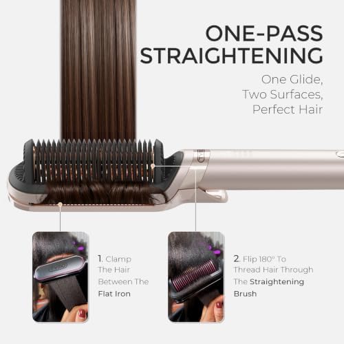 TYMO Flat Iron Hair Straightener Brush 2 in 1, 200M Ions Ceramic Hot Comb - Image 3