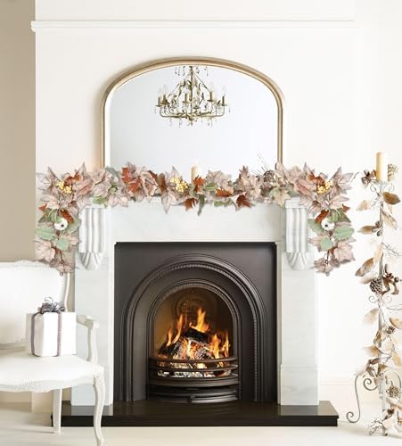 DearHouse 2 Pack Fall Garland Maple Leaf, 5.9Ft/Piece Hanging Vine Garlands Artificial Autumn Foliage Garland Thanksgiving Decor for Home Wedding Fireplace Party Christmas (White&Green) - Image 3