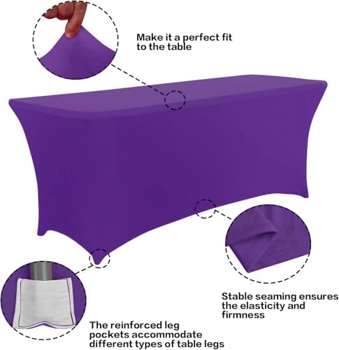 IVAPUPU 8FT Table Cloth for Rectangular Spandex Purple Table Cover - Image 3
