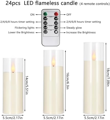 fclayvts 24 Packs of Acrylic LED Candles, Flickering Flameless Candles Battery Operated with Remote Dimmed and Timed, 3D Wick Candles for Home Decor,Wedding,Gift，Parties and Festivals. (3 Size) - Image 4