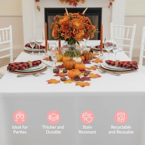 Prestee 24 Pack Plastic Table Cloth Disposable - 108" x 54" White Table Cloth Rectangle for Indoor or Outdoor Use - White Tablecloths for Weddings, Parties - Plastic Table Cover for Fine Dining Events - Image 5