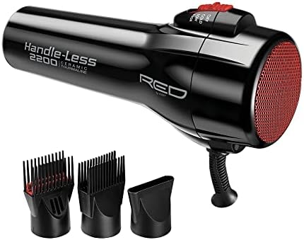 RED by Kiss Handle-Less 2200W Ceramic Tourmaline Hair Dryer, 3 Heat Settings, Pro Blow Dryer with Comb Attachment, Ionic for Frizz-Free Shine, Detangler & Straightening for 4C by REDbyKISS