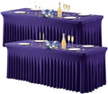 Wish Care 2 Pack Dark Purple Spandex Table Clothes for 6 Foot Rectangle Tables, 6FT Wrinkle Free Fitted Tablecloths Ruffles Design Table Cover for Party, Banquet, Wedding and Events by WishCare