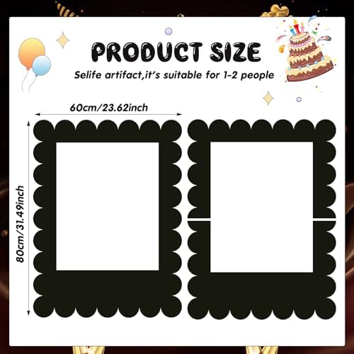 Beeveer 32 x 24 in Large Photo Booth Selfie Frame Props, Black Scalloped - Image 3