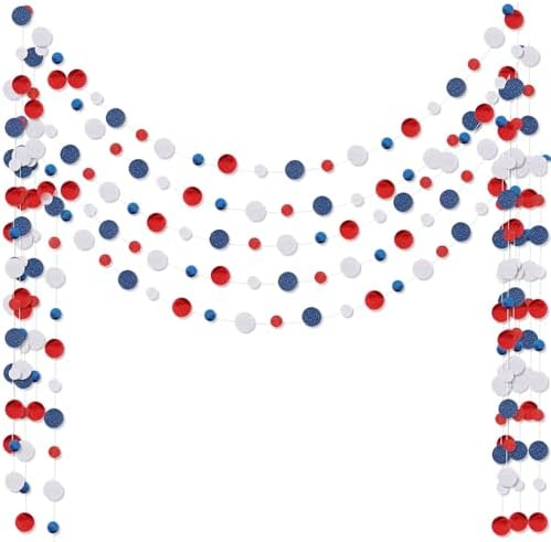 Outus 5 Pieces Blue,White,Red Round Dots Garland Party Hanging Decor by Outus