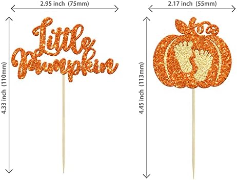 24pc Little Pumpkin Cupcake Toppers - Glitter Pumpkin Cupcake Picks - Baby Shower Decorations - Fall Harvest Theme - Kids Birthday Party Supplies - Image 2