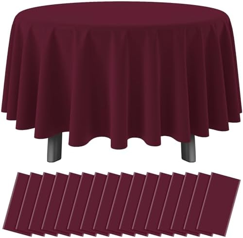 16 Pack Maroon Plastic Tablecloth for Round Tables, Premium Decorative Burgundy Disposable Table Cloths for Parties, Maroon Round Party Table Cover for Birthday Anniversary Graduation, 84 Inch by RAGNHILD