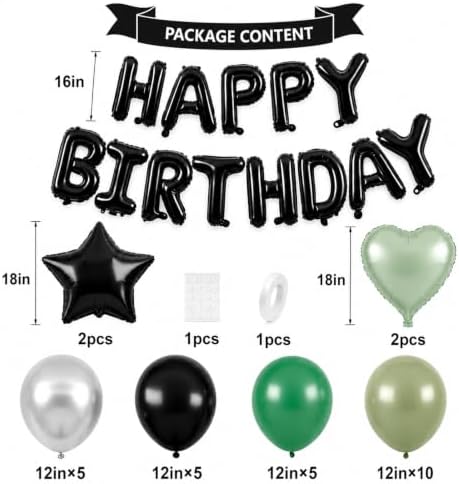 Black Green Birthday Decortions, Star Heart Foil Balloons for Boys Men - Image 2