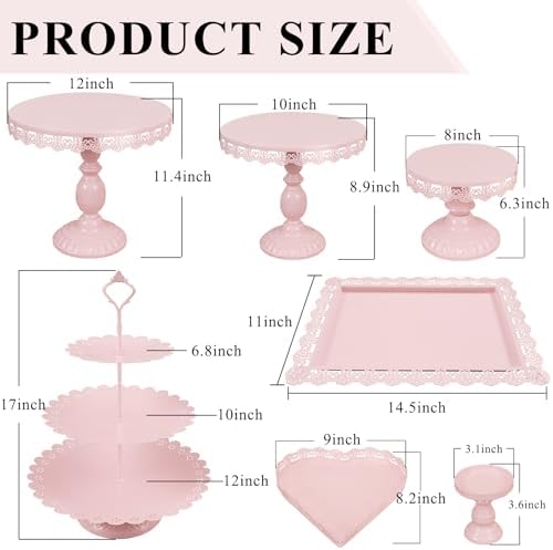 Set of 9 Cake Stands Metal Cupcake Stand Set Multiple Styles Candy Fruit Display Tower Dessert Plate Cake Serving Tray for Birthday Party Wedding Anniversary Baby Shower Engagement (Pink) - Image 2