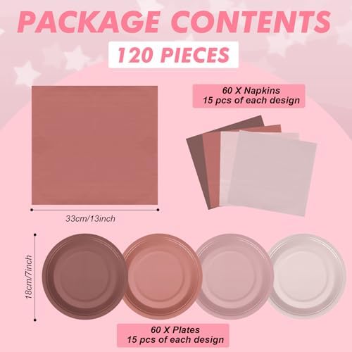 Zhehao 120 Pcs Disposable Paper Dessert Plates and Napkins Set, 7 Inch Party Cake Appetizer Plate with Napkin for Birthday Baby Shower Wedding Easter(Dusty Pink) - Image 2