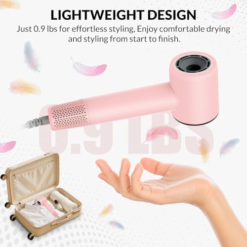 High Speed Ionic Hair Dryer with Diffuser – 160,000 RPM Brushless Motor for Fast Drying, Lightweight Travel Blow Dryer with Concentrator Nozzle for Women Men, Pink - Image 6