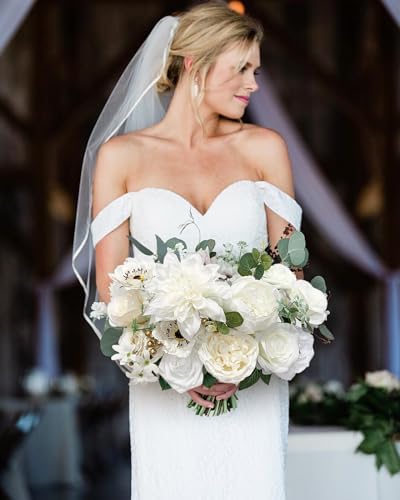 FACINOC White Rose Artificial Flowers Fake Flower Bulk with Stems Box Set - Image 2