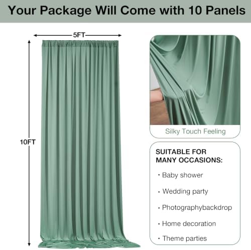 50ftx10ft Wrinkle Free Sage Green Backdrop Curtains for Parties, Polyester Green Photo Backdrop Drapes 10 Panels 5x10ft for Wedding Birthday Baby Shower Photography Background - Image 6