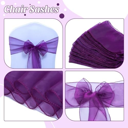 MDS Pack of 25 Organza Chair Sashes for Wedding & Event Décor – Dark Purple - Image 4