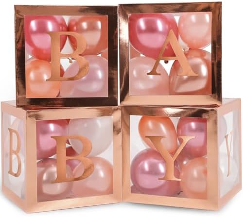 44-Pc Baby Shower Boxes & Balloons, Gender Reveal - Rose Gold by Vellax