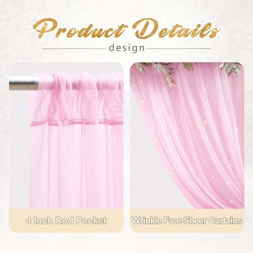 20x10ft Baby Pink Tulle Backdrop Curtain with Lights String for Parites, Sheer Photo Backdrop Curtains with Lights for Wedding Backdrop Ceremony Reception Bridal Shower Baby Shower Birthday Party - Image 5