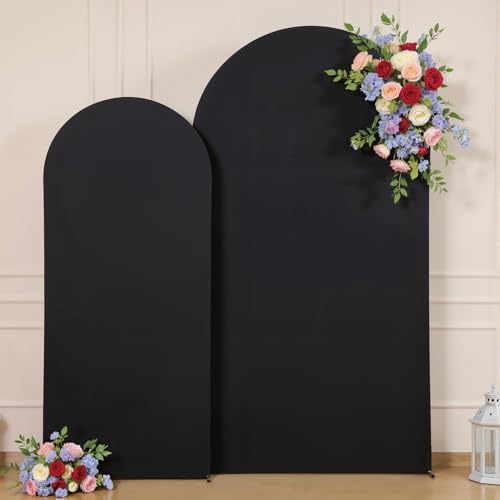 Black Arch Backdrop Cover for Wedding, Set of 2 Stretchy Spandex Fitted Arch Stand Cover for Baby Shower, Birthday Party Decor, Chiara Backdrop Cover with Double-Sided Design(7.2FT 6FT, Black) - Image 6