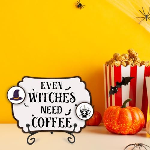 Halloween Table Sign 5x7 Inch Decor, Rustic Party Centerpiece with Metal Stand & 2 DIY Stickable Wood Decor, Even Witches Need Coffee Table Decoration for Home & Party Display - B07 - Image 5