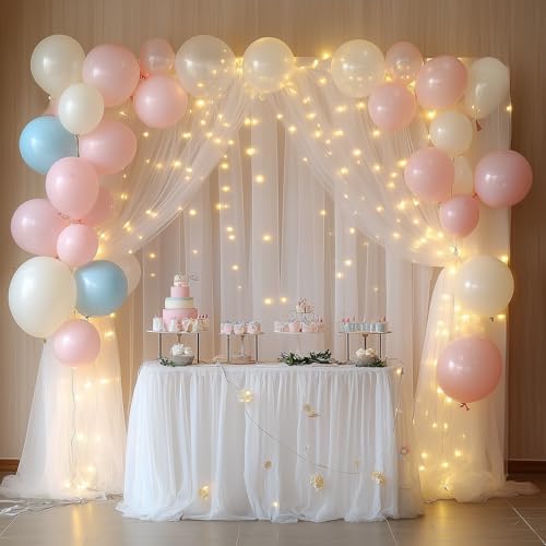 Tulle Backdrop Curtain with Lights 30x8FT White Sheer Tulle Curtain - Image 5