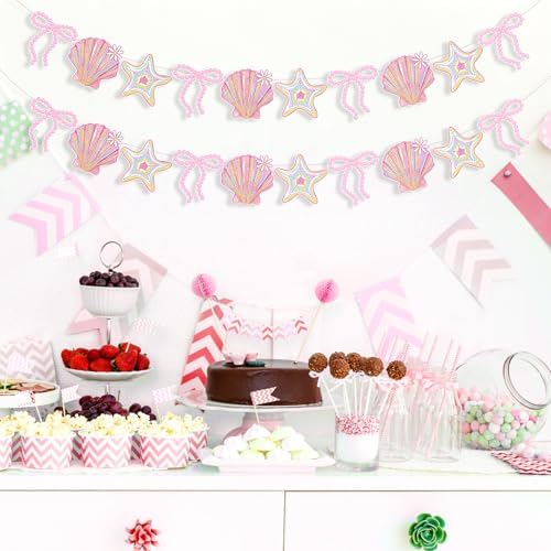 Oudain 2 Pack Pink Seashell Banner Bow Garland Mermaid Ocean 6.56 Ft - Image 6