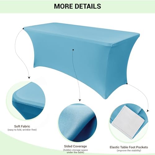 Obstal 6 Pack Stretch Spandex Table Covers for 6 Foot Tables, Light Blue - Image 3