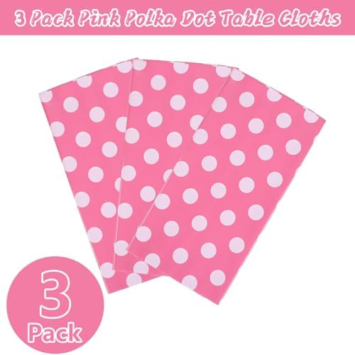 Kesfey 3 Packs Minnie Mouse Tablecloth 54 x 108 Inch Pink Polka Dot Table Cloths Disposable Plastic Pink Waterproof Picnic Table Covers Pink and White Dots Minnie Tablecover for Birthday Party - Image 3
