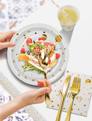 Nkaiso 161 Pcs White Gold Birthday Plates and Napkins Set -20 Serves - Image 4