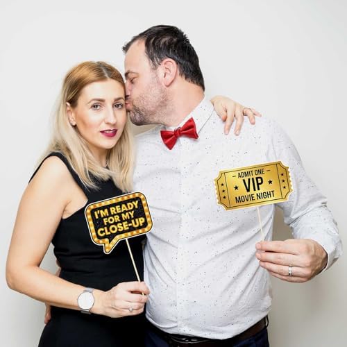Allenjoy Movie Night Party Birthday Decorations Set - 13 Piece Kit with 59"x35" Backdrop, 12 Photo Booth Props, Decor Supplies, Favors for Men Women Boyfriend Girlfriend Husband Wife - Image 4