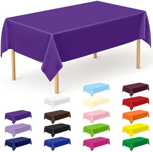 QZYL 12 PCS Purple Plastic Tablecloths, 54 in x 108 in Dinner Table Cloths, Rectangle Table Cover for Birthday Party Family Gathering Wedding by QZYL