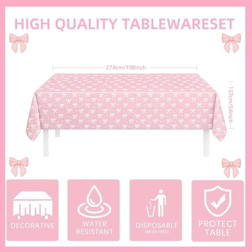 219Pcs Pink Bow Birthday Decorations, Coquette Tableware Set 24 Guests - Image 6