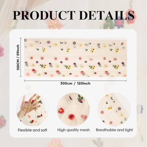 Artoid Mode Champagne Embroidery Daisy Gauze Table Runner 59x120 Inch 10FT - Image 7