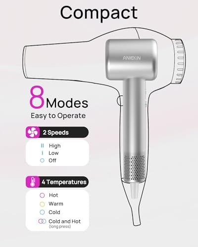 Hair Dryer, High-Speed Ionic Low Noise Blow Dryer with Brushless Motor for Fast Drying, Thermo-Control Quiet Compact Hair Blow Dryer with Magnetic Diffuser for Curly Hair for Home Travel Salon - Image 6