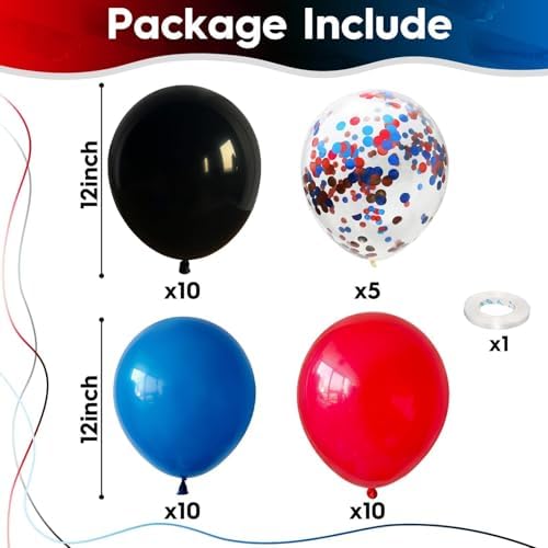 12 Inch Red Blue Black Balloons for Spider Cool Man Birthday Decorations - Image 2